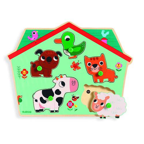 Ouaf Woof - Puzzle sonoro de madeira c/ animais