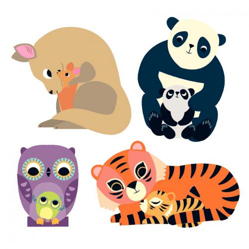 Mamãs e bebés animais - autocolantes