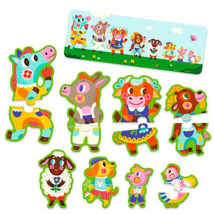 Djeco | Puzzle 16 Piezas | Ordenar por tamaño en la granja