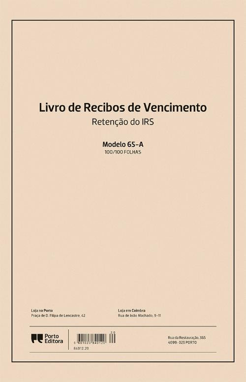 Libreta de Recibo de Nóminas Modelo 65-A 100 Hojas.