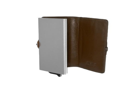 Porta cartões metalico castanho