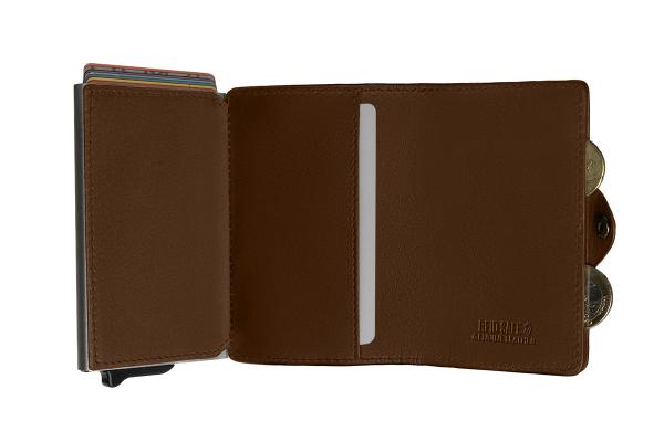 Porta cartões metalico castanho