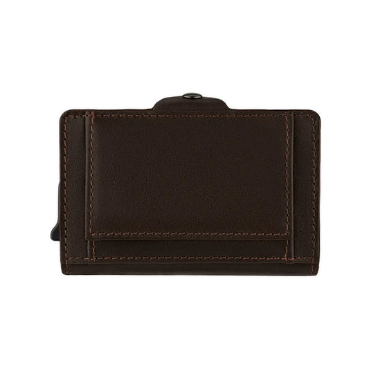 Porta-cartões em pele e aluminio