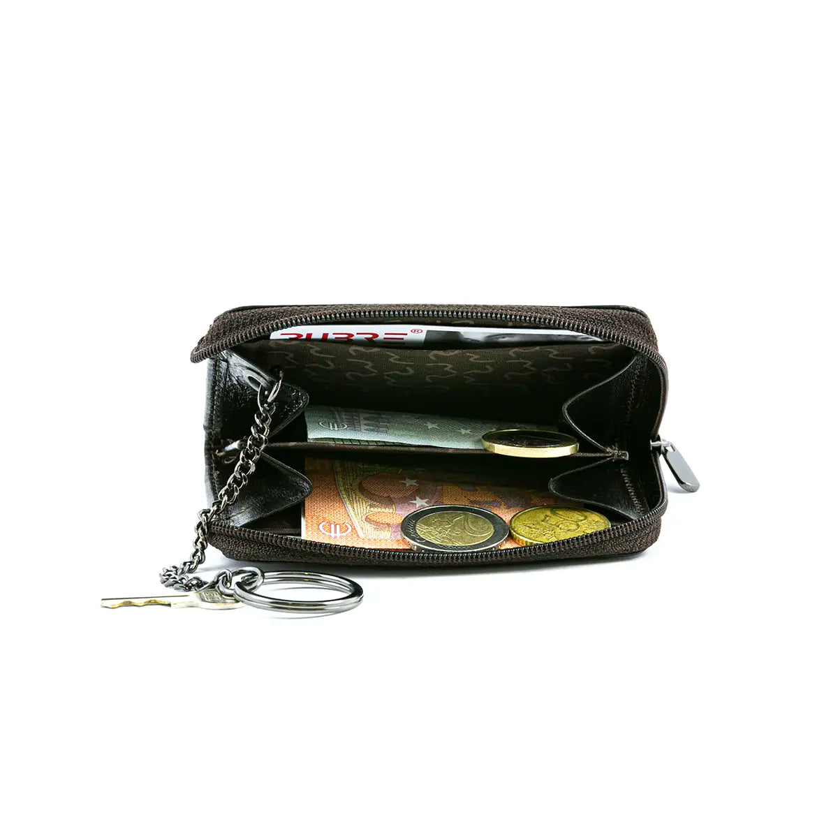 Rojo | Monedero de Piel con Llavero y Tarjetero | Marrón