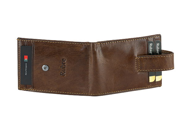 Rojo | Cartera pequeña de piel con monedero | Marrón