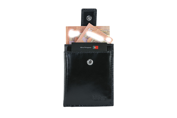 Rubre | Carteira Extra Pequena de Homem em Pele com Porta-Moedas e RFID | Preto