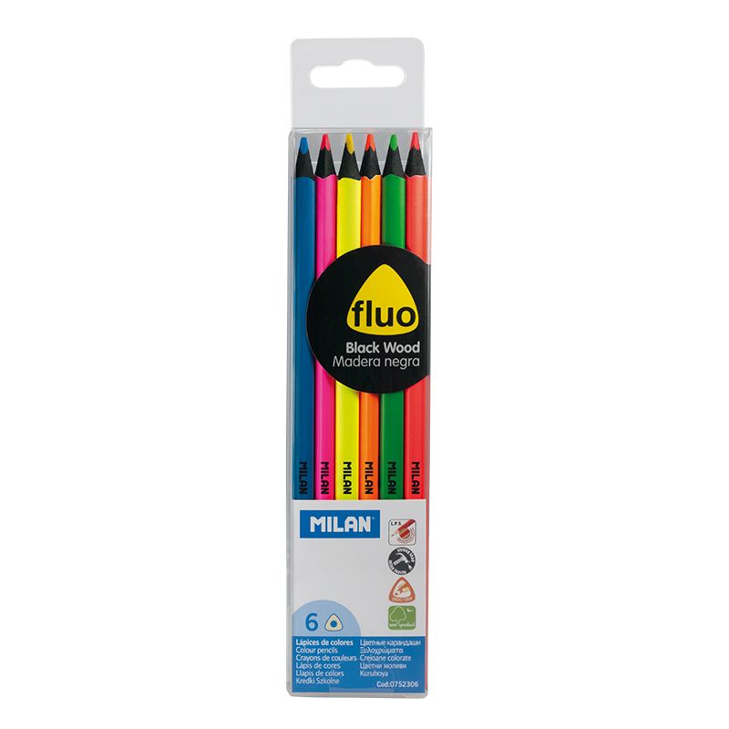 Milán | Caja 6 lápices triangulares con colores fluorescentes