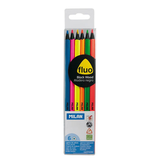 Caixa 6 lápis triangulares de cores florescentes