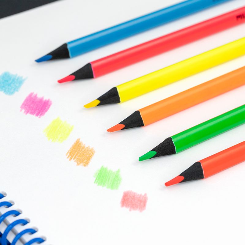 Milán | Caja 6 lápices triangulares con colores fluorescentes