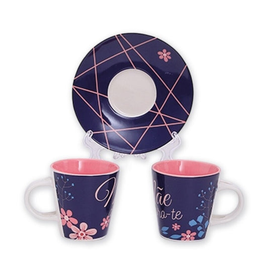 Chávena café c/ pires e colher "Mãe adoro-te"