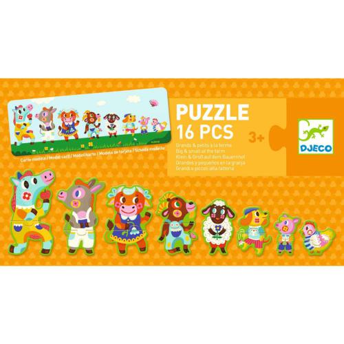 Djeco | Puzzle 16 Piezas | Ordenar por tamaño en la granja