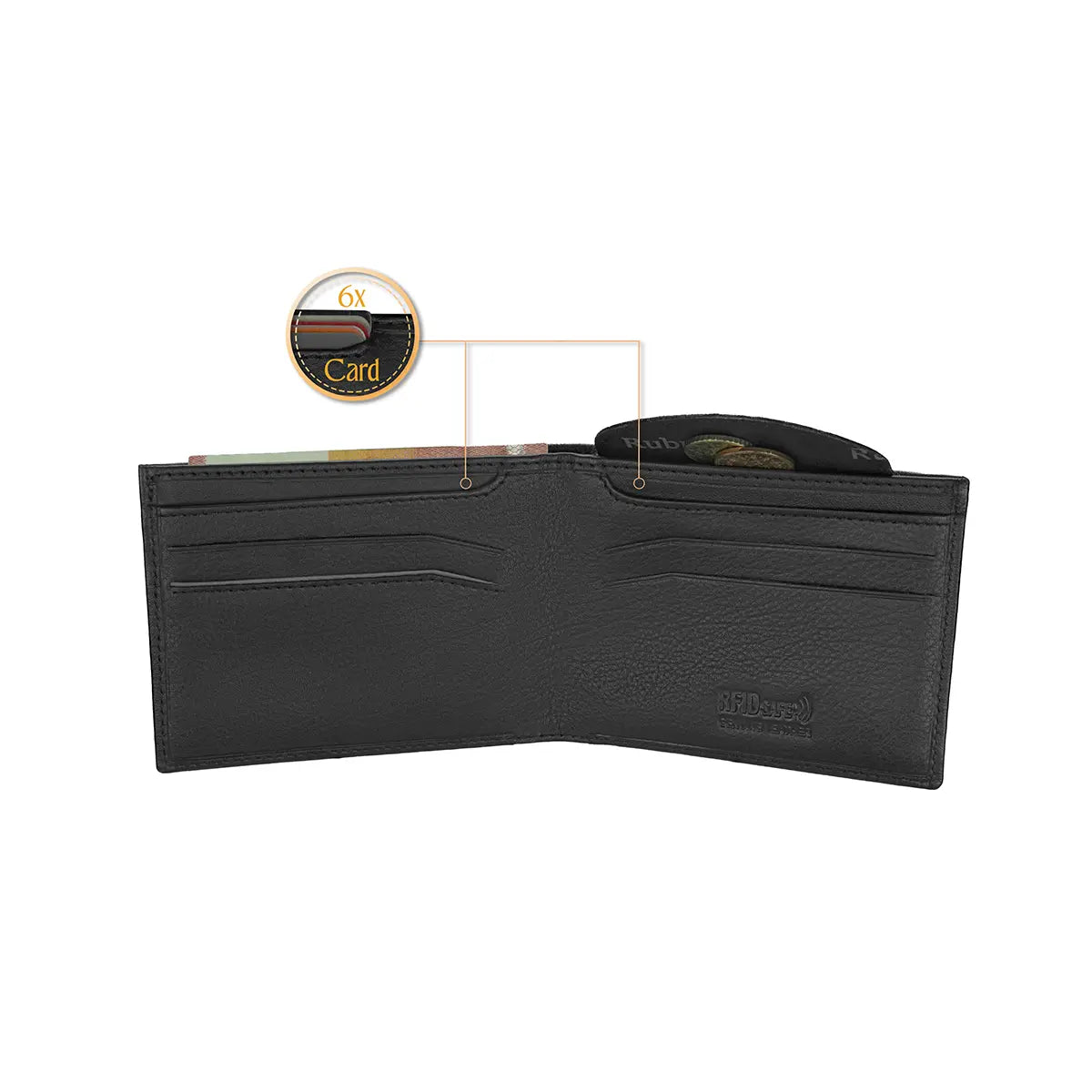 Rubre | Carteira em Pele com Porta-Moedas Secreto e Anti-RFID | Preto