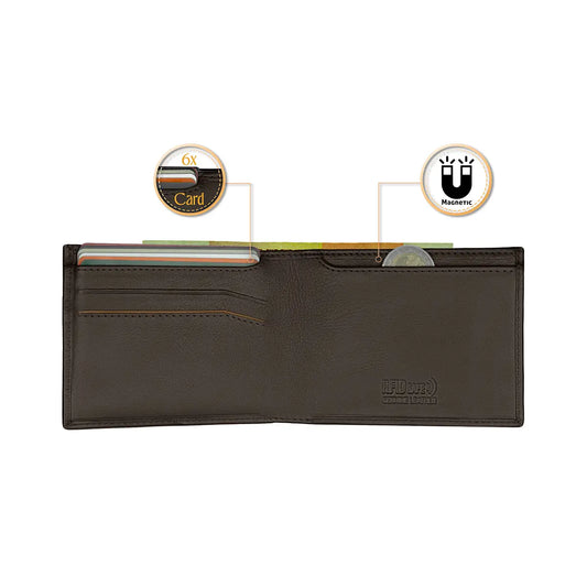 Rubre | Carteira de Homem em Pele com Porta-Moedas e Anti-RFID | Castanho
