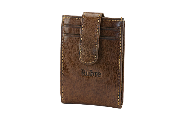 Rubre | Carteira Pequena em Pele com Porta-Moedas | Castanho