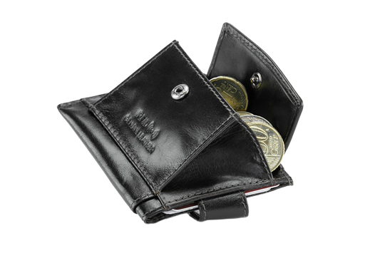 Rojo | Cartera de Hombre Extra Pequeña de Piel con Monedero y RFID | Marrón