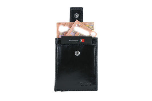 Rubre | Carteira Extra Pequena de Homem em Pele com Porta-Moedas e RFID | Preto