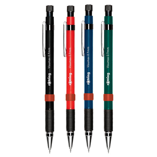 Lapiseira rOtring Visumax 0.7 mm com punho em borracha e mecanismo amortecido – vista frontal